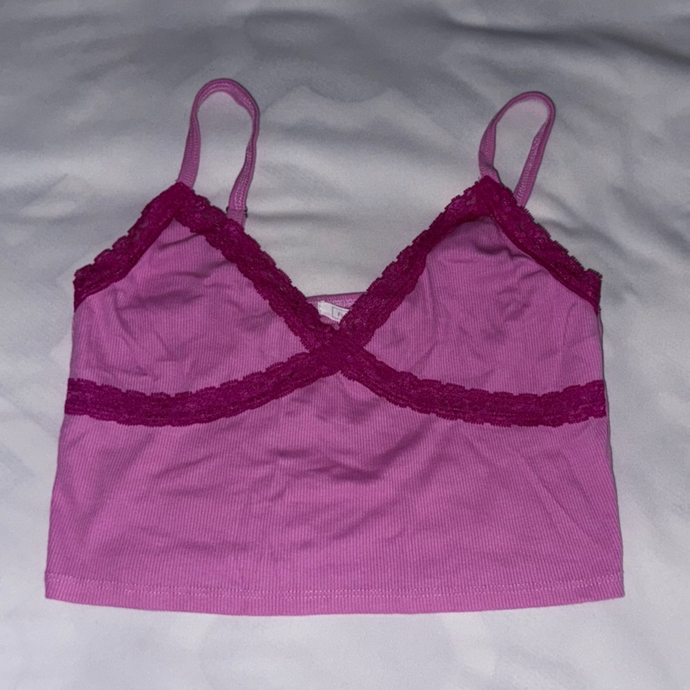 Lace Trim Pink Tank Top